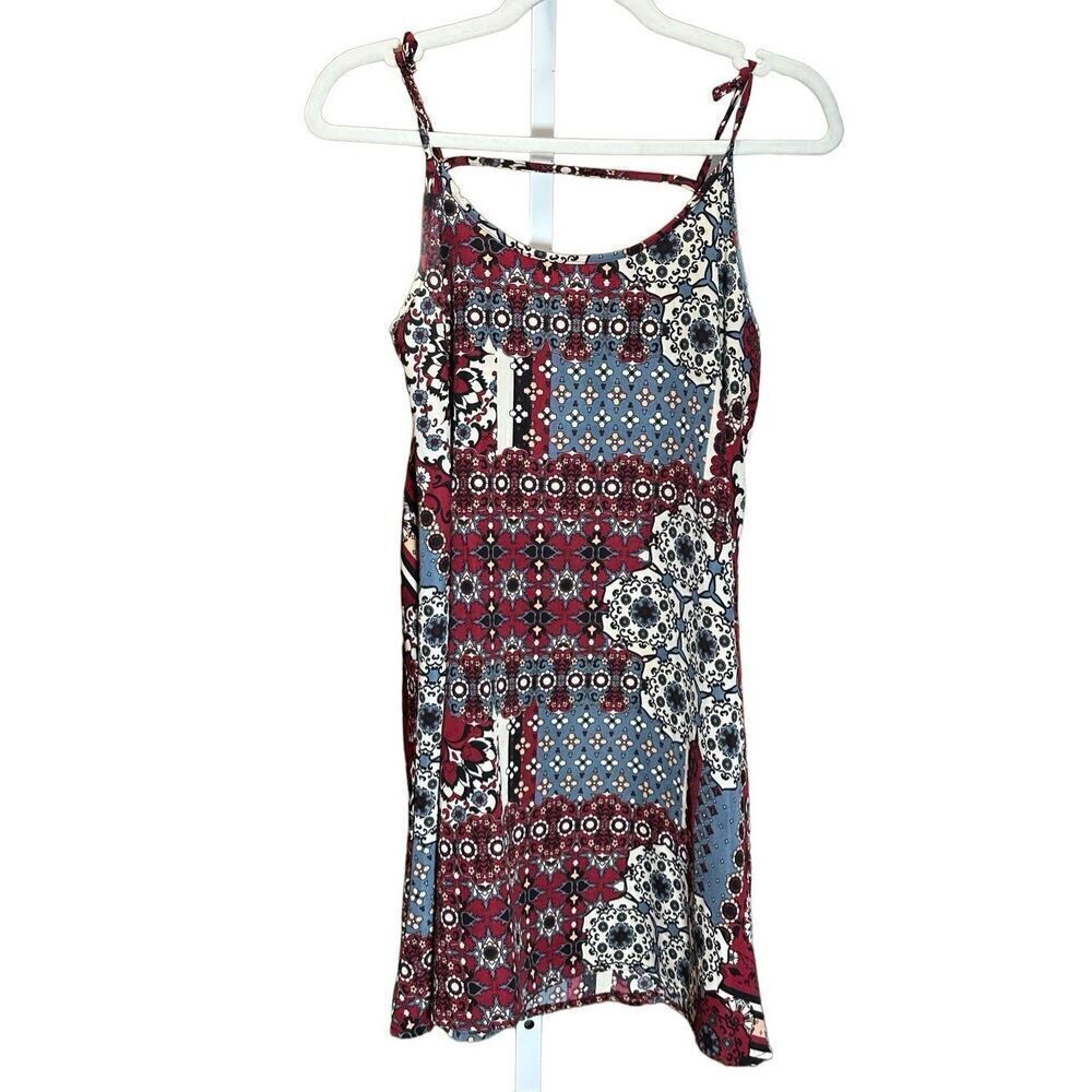 Free People Deep Red, Blue, White pattern mini dress sz S